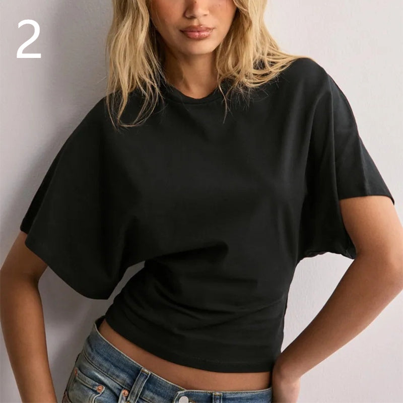 Summer Batwing Sleeve T-shirt Ins Fashion Round Neck Pullover Short-sleeved Tops For Women Clothing